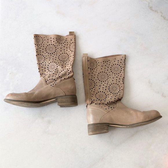 Rud by Rudsak tall / mid calf western leather boots, star cut outs, tan / taupe - Picture 5 of 14